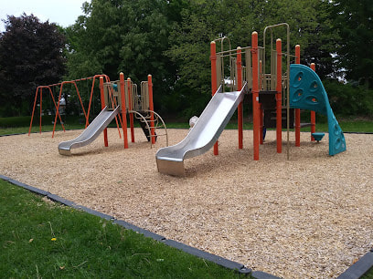 Playground with steel coloured slides in Brant, Guelph, Ontario